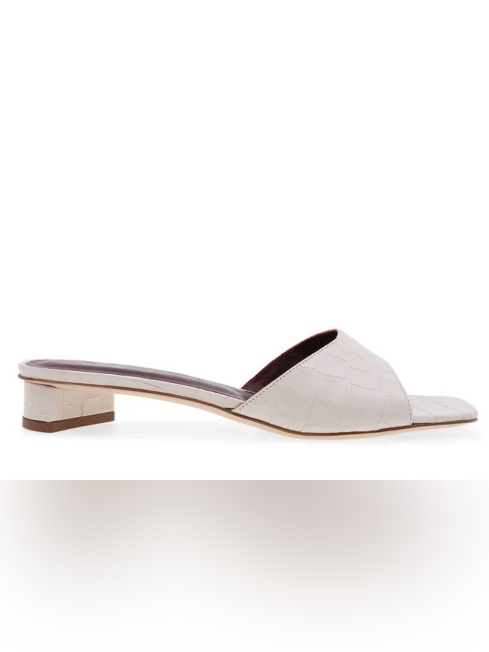 STAUD Simone White Croc-Embossed Slide Sandals